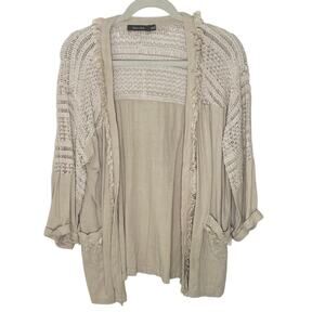 Doe & Rae Women's Beige Cardigan size small boho fringe cardigan